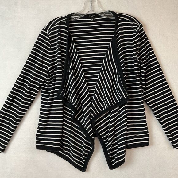 Talbots Sweater Womens M Petite Navy Blue White Stripes Open Front Draped Cotton - Picture 2 of 7